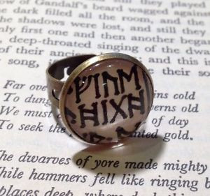 Details about VINTAGE STYLE UNIQUE HOBBIT RUNE BOOK QUOTE RING