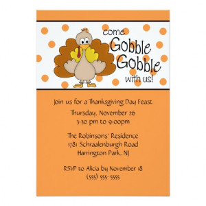 ... Gobble, Gobble Thanksgiving Dinner Party 5x7 Paper Invitation Card
