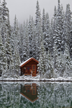 snow beauty lake wonderful landscape trees nature forest autumn cabin ...