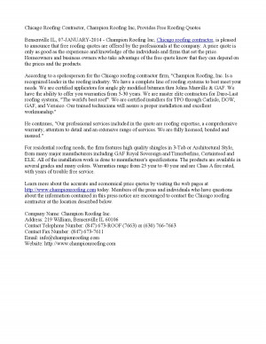 ... Roofing Contractor, Champion Roofing Inc, Provides Free Roofing Quotes