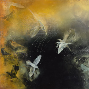 Falling and Flying II , 48” x 48”, water and oil media, wax on ...