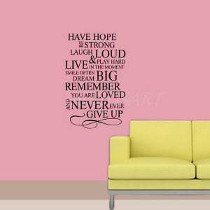 Have Hope Never Give UP! Removable Vinyl Wall Quote Sticker Decal Art ...