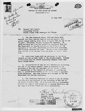 Order to drop the atomic bomb, July 25, 1945.