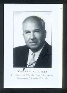 Warren Giles Autographed Photo Baseball HOF d 79