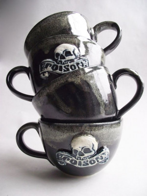 GOTH TEA TIME OH YES! Large Skull and Poison Coffee / Tea Cup.