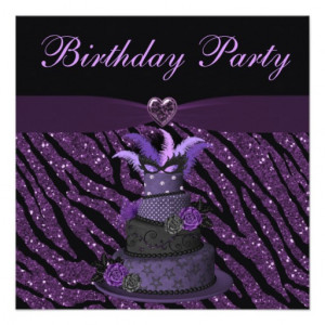Purple Diva Cake & Printed Zebra Glitter Birthday Invitations - Zazzle ...