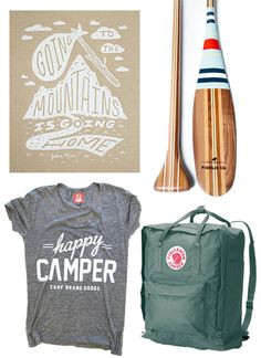canoe, lake, canoe paddle, backpack, happy camper t-shirt, camp shirt ...