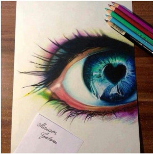 Eye heart colored pencil drawing