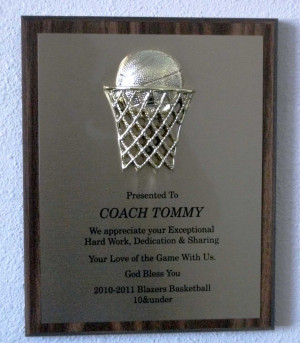 Quotes for Basketball Coach Plaque