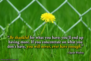 Inspirational Quote: “Be thankful for what you have; you'll end up ...