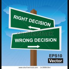 ... Pointing to Right Decision and Wrong Decision in Blue Sky Background