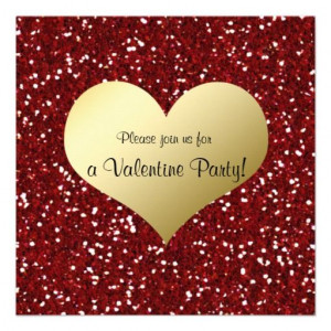 Red Glitter Gold Heart Valentine Invitation