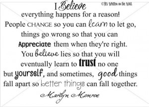 Marilyn Monroe Quote 15x19 I Believe Everything Happens for a Reason ...
