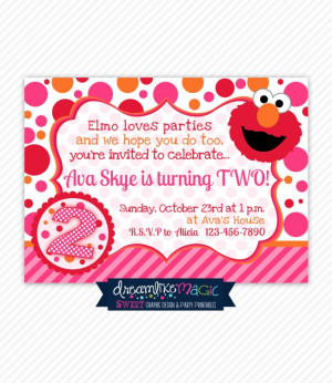 Printable Party Invitation-Girly Elmo Pink Orange and Red Design.