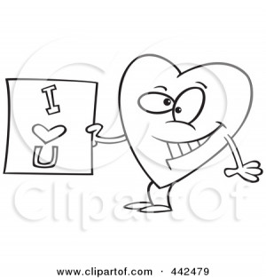 442479-Cartoon-Black-And-White-Outline-Design-Of-A-Heart-Holding-An-I ...