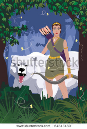 stock-vector-artemis-the-greek-goddess-of-hunt-artemis-walking-through ...