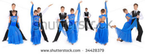 ... and girl dancing ballroom dance on white background. Five poses