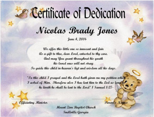 dedication certificate template baby dedication certificate samples
