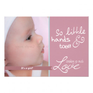 Cute baby girl photo announcement pink white love