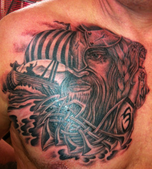 Viking Long Boat Celtic Warrior Tattoo On Chest picture