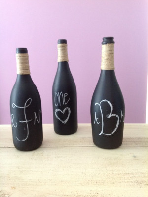 paint wine bottle with chalkboard paint and write quotes or designs on ...