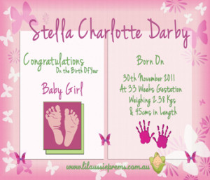 Girl Premature Baby Birth Announcement
