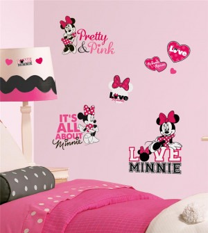 Details about New Disney MINNIE MOUSE LOVES PINK WALL DECALS Black ...