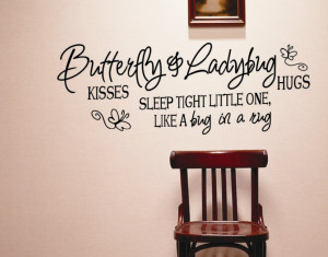 Wm Butterfly Kiss Ladybug Hug Quote Art Wall Sticker Vinyl Decal Baby ...