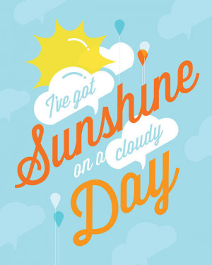 ve Got Sunshine Print Sky Blue Clouds Sun Raindrops Balloons Orange ...