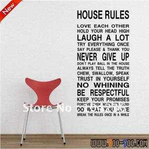 Discount:Hot HOUSE RULES English Quote/Vinyl Wall Decals :60*120cm/23 ...