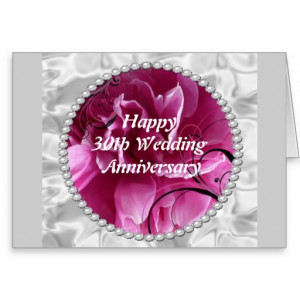 30th Wedding Anniversary Card, Pearls & Pink Flora
