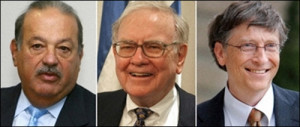 From left, Carlos Slim Helu, Warren Buffett, and Bill Gates