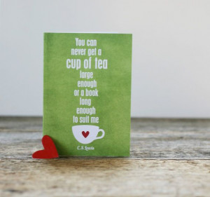 Cup of Tea and a Long Book - CS Lewis quote - Distressed Green Red ...