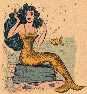 cut, ilustration, mermaid, vintage