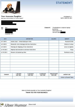 The bill I gave my dad for replacing his laptop hard drive