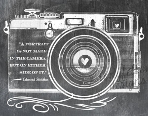 Edward Steichen Quote - Retro Camera - Chalkboard Look 20 x 24 Print