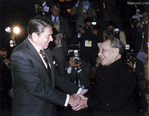 Deng Xiaoping meets then US President Ronald Reagan at the Great Hall ...