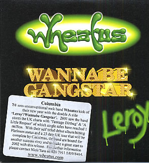 WHEATUS Wannabe Gangster/Leroy (2001 UK promo 2-track CD, custom card ...