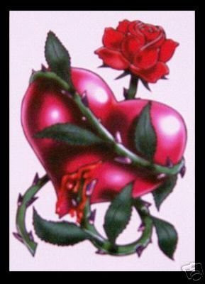 Red Rose With Thorns Amp Bleeding Heart Temporary Tattoo Bassett ...