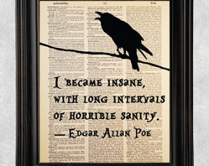 Became Insane, Edgar Allan Poe Qu ote Dictionary Art Print, Vintage ...