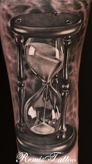 hourglass tattoo black and grey by Remistattoo