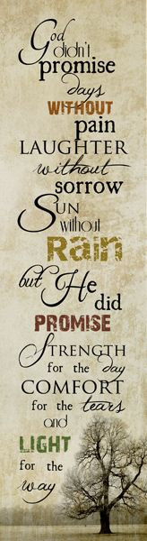 God didn't promise days without pain, laughter without sorrow, sun ...