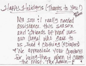 Quote from Letter: Happy Holidays (Thanks to you!) God Bless - My son ...