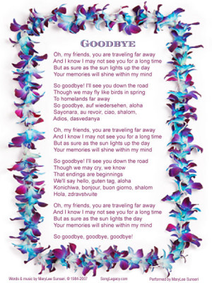 Lyric sheet for original farewell song, Goodbye