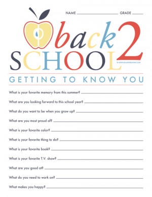 ... Home: Back to School- Getting to Know You Questionnaire Printable