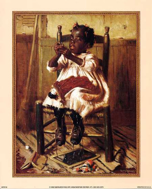 Little African American Girl Threading Needle