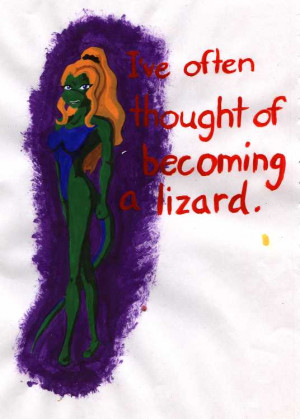 Lizard girl. - The quotes from a bottle cap my friend gave me. Paint.