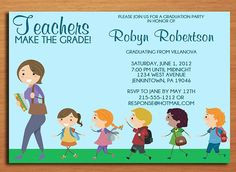 Teacher / Education Degree Graduation Party Invitation Cards PRINTABLE ...