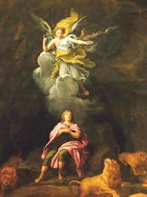 daniel in the lion s den protected by an angel by françois verdier