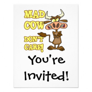 MAD COW DONT CARE FUNNY ANIMAL HUMOR PERSONALIZED ANNOUNCEMENT
